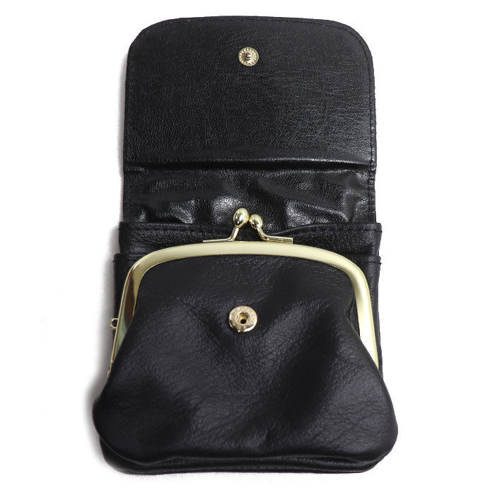 indiёn印傳 印伝 トンボ柄 カブセがま口財布 コインケース ブラック kP002-17 レディース【中古】