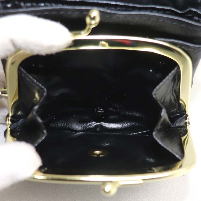 indiёn印傳 印伝 トンボ柄 カブセがま口財布 コインケース ブラック kP002-17 レディース【中古】