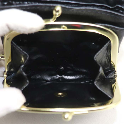 indiёn印傳 印伝 トンボ柄 カブセがま口財布 コインケース ブラック kP002-17 レディース【中古】