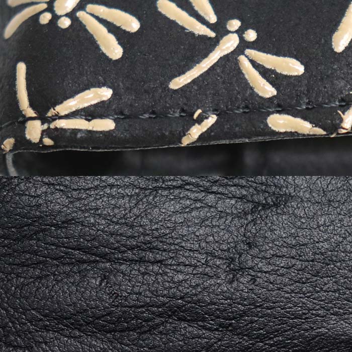 indiёn印傳 印伝 トンボ柄 カブセがま口財布 コインケース ブラック kP002-17 レディース【中古】