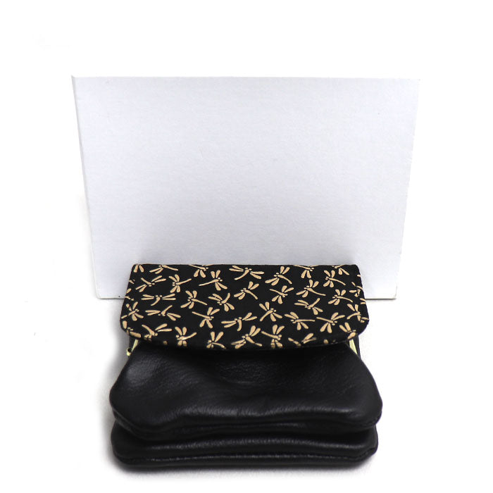 indiёn印傳 印伝 トンボ柄 カブセがま口財布 コインケース ブラック kP002-17 レディース【中古】