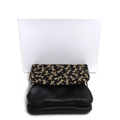 indiёn印傳 印伝 トンボ柄 カブセがま口財布 コインケース ブラック kP002-17 レディース【中古】