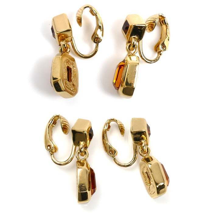 Dior ディオール メタル ヴィンテージ オレンジストーン イヤリング バネ式 レディース【中古】