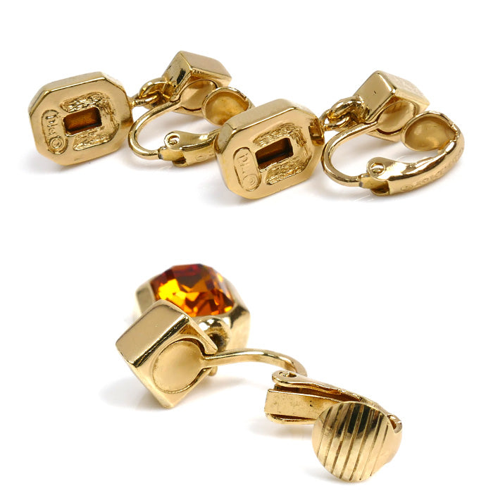 Dior ディオール メタル ヴィンテージ オレンジストーン イヤリング バネ式 レディース【中古】