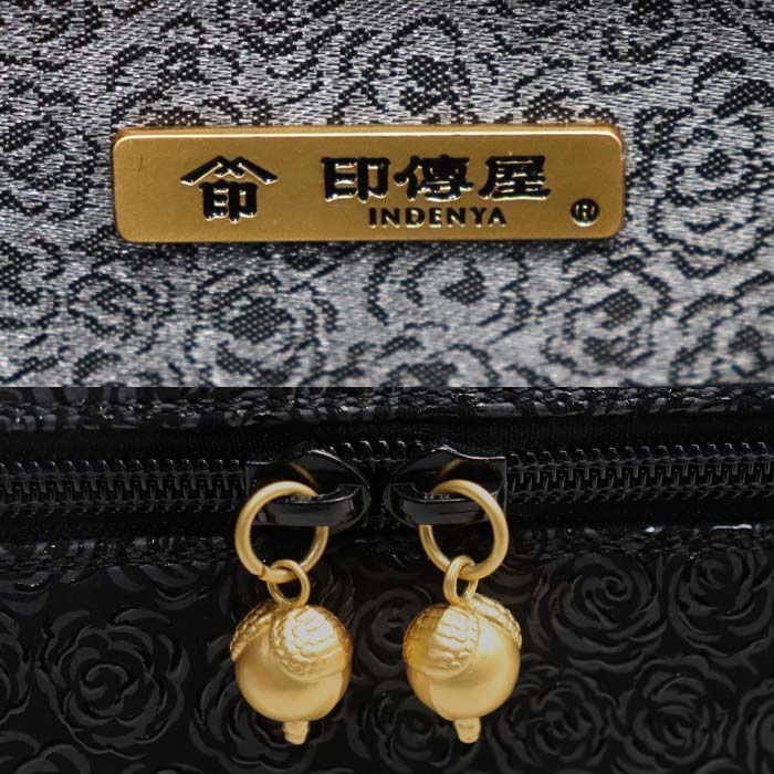 INDENYA 印傳屋 バニティ バラ柄 ハンドバッグ ブラック レディース【中古】【美品】