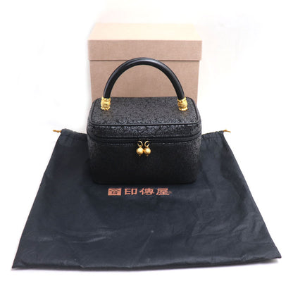 INDENYA 印傳屋 バニティ バラ柄 ハンドバッグ ブラック レディース【中古】【美品】