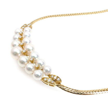 MIKIMOTO ミキモト K18YG イエローゴールド パール ネックレス アコヤパール約5.1～7.8mm ダイヤモンド 19.4g 40cm レディース【中古】