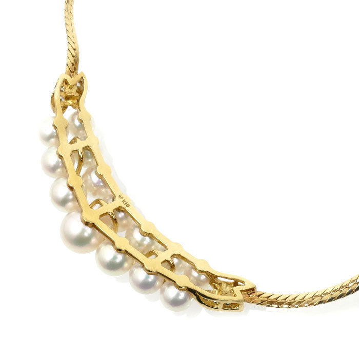 MIKIMOTO ミキモト K18YG イエローゴールド パール ネックレス アコヤパール約5.1～7.8mm ダイヤモンド 19.4g 40cm レディース【中古】