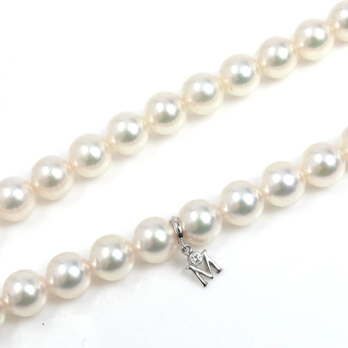 MIKIMOTO ミキモト ベストオブベスト ネックレス アコヤパール約7.3～7.8mm ダイヤモンド 38.6g 43cm Mチャーム付き Pt999・K18 レディース【中古】【美品】
