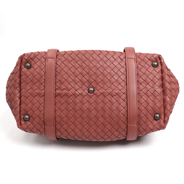 ボッテガヴェネタ ハンドバッグ イントレチャート ミニボストン ブラウン レザー 美品 ボッテガヴェネタ イントレチャート ブラウン レザー ミニ