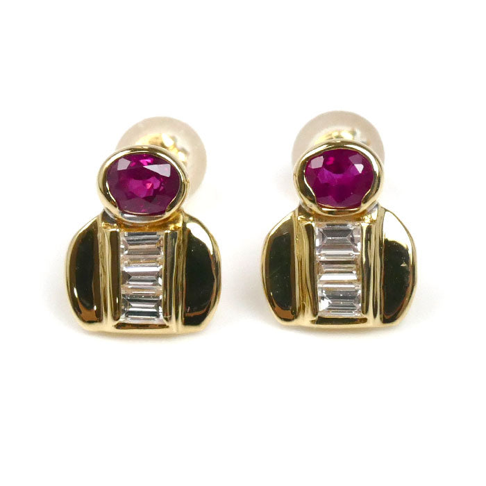 K18YG イエローゴールド ピアス ルビー0.20ct/0.20ct ダイヤモンド0.13ct/0.13ct 1.8g レディース【中古】