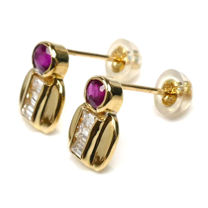 K18YG イエローゴールド ピアス ルビー0.20ct/0.20ct ダイヤモンド0.13ct/0.13ct 1.8g レディース【中古】