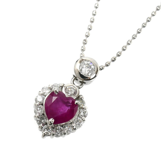 Pt900/850 ネックレス ルビー0.57ct ダイヤモンド0.27ct 3.7g 40cm ハート レディース【中古】