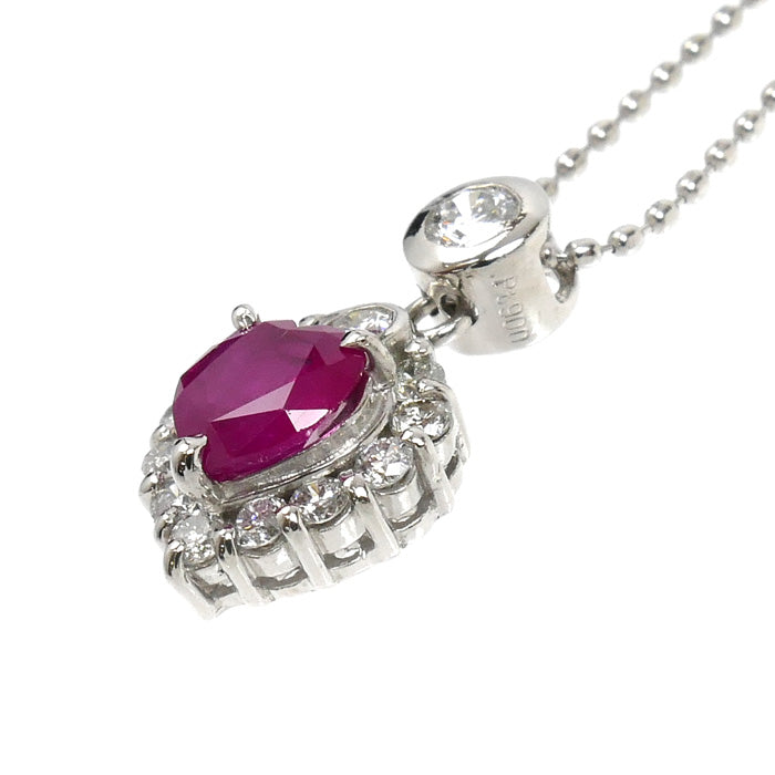 Pt900/850 ネックレス ルビー0.57ct ダイヤモンド0.27ct 3.7g 40cm ハート レディース【中古】