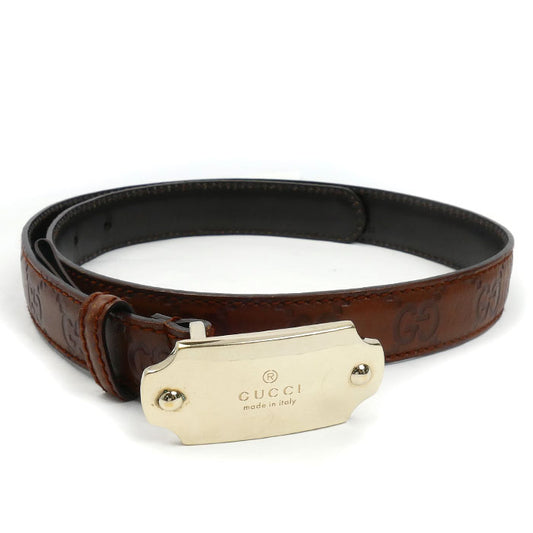 GUCCI グッチ グッチシマ プレートバックル ベルト ブラウン 146439 
70/28 レディース【中古】