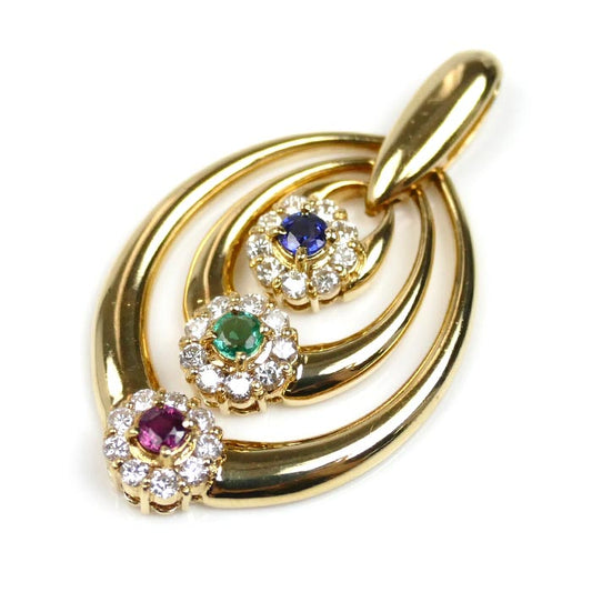 K18YG イエローゴールド サファイア・エメラルド・ルビー付き ペンダントトップ ダイヤモンド0.40ct 4.6g レディース【中古】