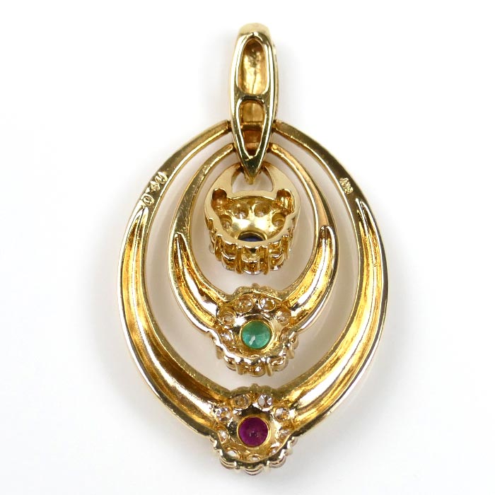 K18YG イエローゴールド サファイア・エメラルド・ルビー付き ペンダントトップ ダイヤモンド0.40ct 4.6g レディース【中古】