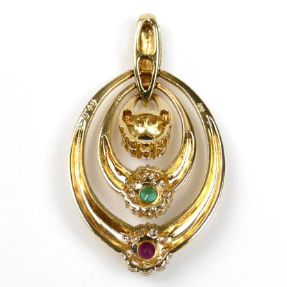 K18YG イエローゴールド サファイア・エメラルド・ルビー付き ペンダントトップ ダイヤモンド0.40ct 4.6g レディース【中古】