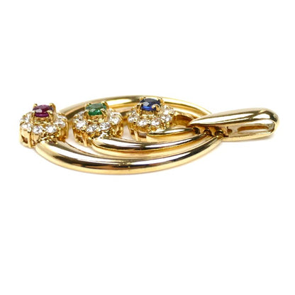 K18YG イエローゴールド サファイア・エメラルド・ルビー付き ペンダントトップ ダイヤモンド0.40ct 4.6g レディース【中古】