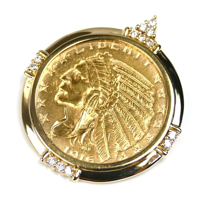 K21.6YG/K18YG インディアン5ドル ペンダントトップ 12.4g レディース【中古】
