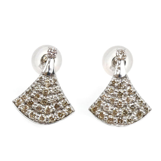 K18WG ホワイトゴールド 扇モチーフ ピアス ダイヤモンド0.30ct/0.30ct 1.2g レディース【中古】