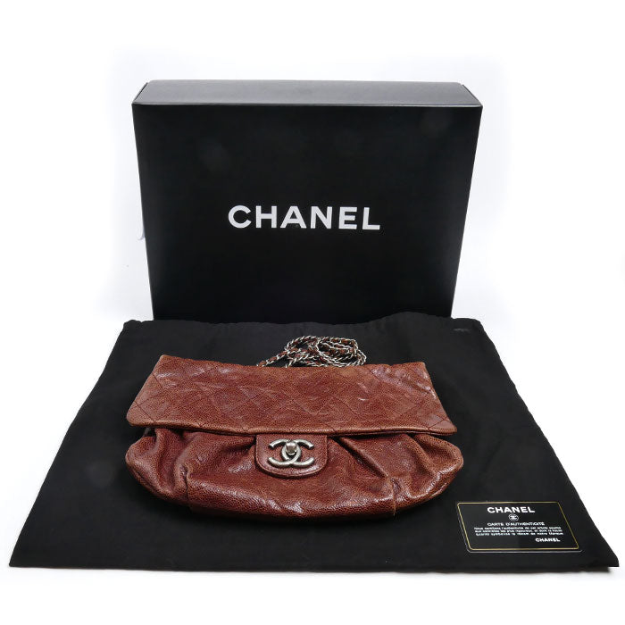 CHANEL シャネル キャビアスキン Wチェーンショルダー ショルダーバッグ ブラウン A67317 レディース【中古】