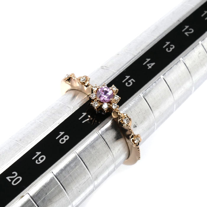 ESTELLE K18PG ピンクゴールド リング・指輪 ピンクサファイア ダイヤモンド 16号 2.7g レディース【中古】