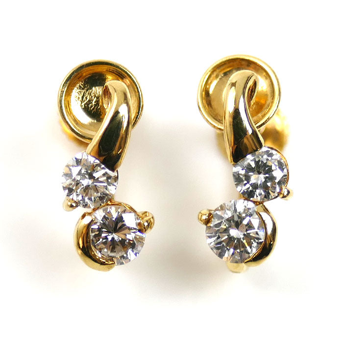 K18YG イエローゴールド イヤリング ダイヤモンド0.25ct/0.25ct 1.8g ネジ式 レディース【中古】