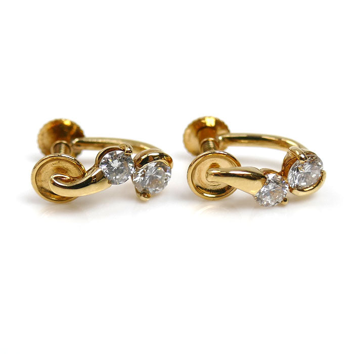 K18YG イエローゴールド イヤリング ダイヤモンド0.25ct/0.25ct 1.8g ネジ式 レディース【中古】