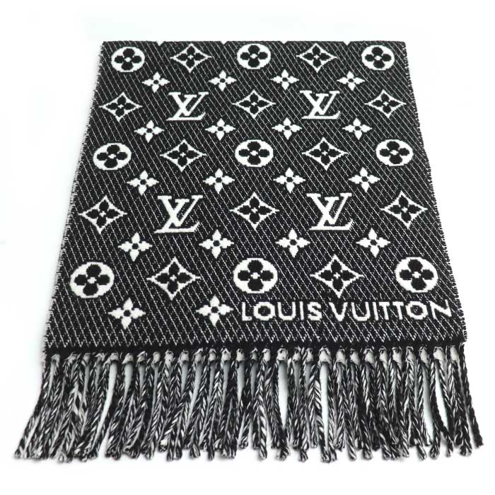 LOUIS VUITTON ルイ・ヴィトン エシャルプLV トゥジュール マフラー ブラック ホワイト M77406 PI1221 ユニセックス【中古】