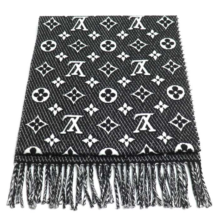 LOUIS VUITTON ルイ・ヴィトン エシャルプLV トゥジュール マフラー ブラック ホワイト M77406 PI1221 ユニセックス【中古】