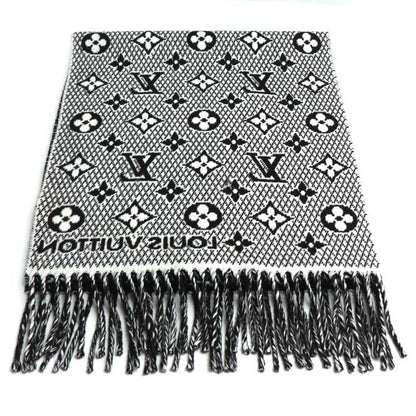 LOUIS VUITTON ルイ・ヴィトン エシャルプLV トゥジュール マフラー ブラック ホワイト M77406 PI1221 ユニセックス【中古】