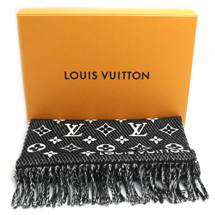 LOUIS VUITTON ルイ・ヴィトン エシャルプLV トゥジュール マフラー ブラック ホワイト M77406 PI1221 ユニセックス【中古】