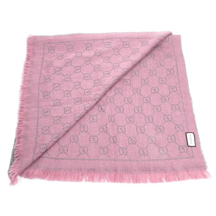 GUCCI グッチ マフラー GG柄 グレー ピンク【中古】【美品】