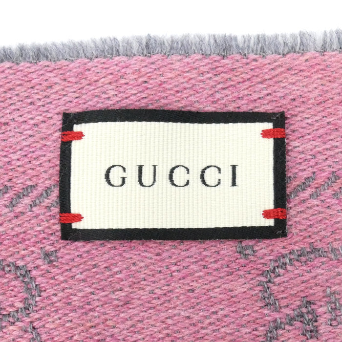 GUCCI グッチ マフラー GG柄 グレー ピンク【中古】【美品】