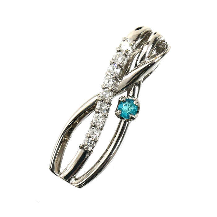 K18WG ホワイトゴールド ペンダントトップ トルマリン0.08ct ダイヤモンド0.15ct 2.3g レディース【中古】【美品】