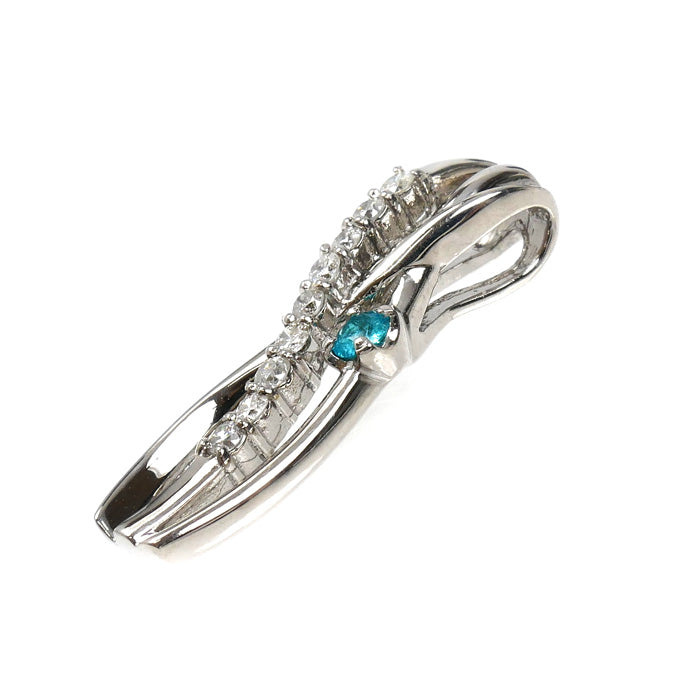 K18WG ホワイトゴールド ペンダントトップ トルマリン0.08ct ダイヤモンド0.15ct 2.3g レディース【中古】【美品】