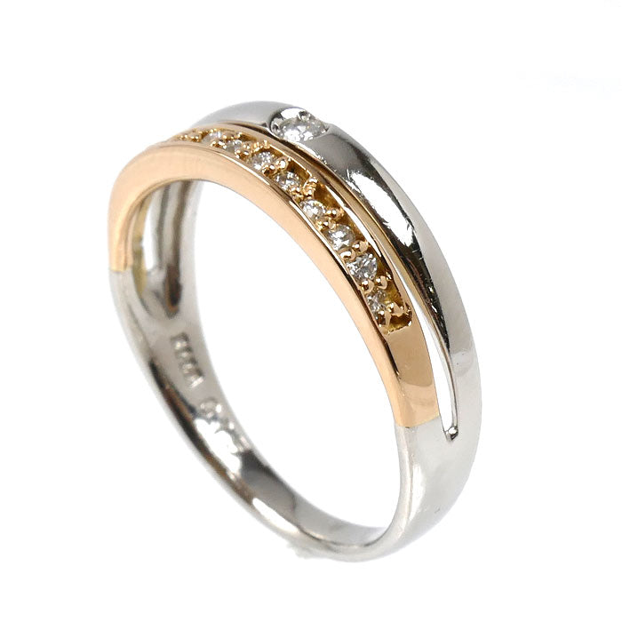 ELLE K18PG ピンクゴールド Pt900プラチナ リング・指輪 ダイヤモンド0.15ct 14号 3.8g レディース【中古】