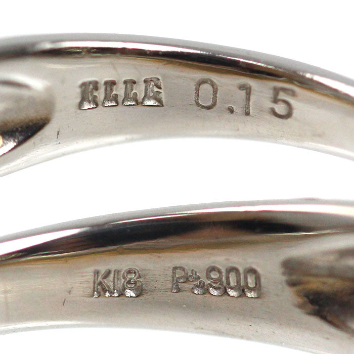 ELLE K18PG ピンクゴールド Pt900プラチナ リング・指輪 ダイヤモンド0.15ct 14号 3.8g レディース【中古】