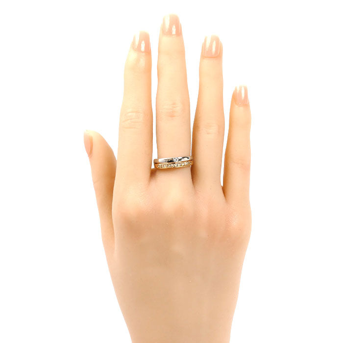 ELLE K18PG ピンクゴールド Pt900プラチナ リング・指輪 ダイヤモンド0.15ct 14号 3.8g レディース【中古】