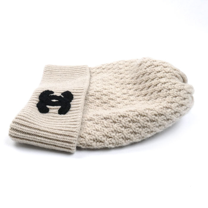 CHANEL シャネル ココマーク ニットキャップ ベージュ カシミヤ レディース【中古】【美品】