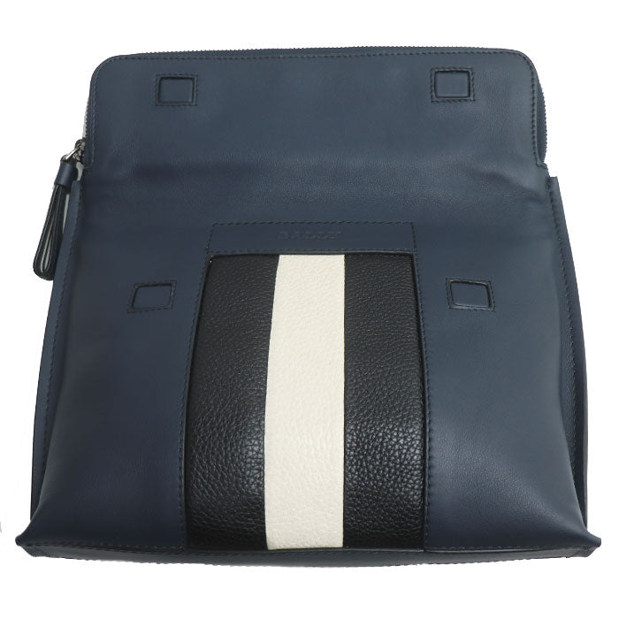 BALLY バリー ベンジー BENJY 57 ストライプ クラッチバッグ ネイビー メンズ【中古】