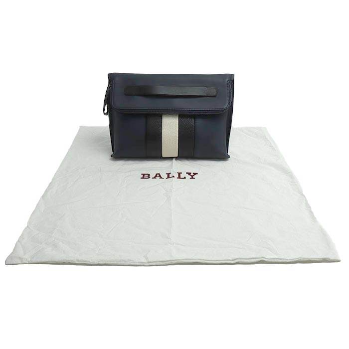 BALLY バリー ベンジー BENJY 57 ストライプ クラッチバッグ ネイビー メンズ【中古】