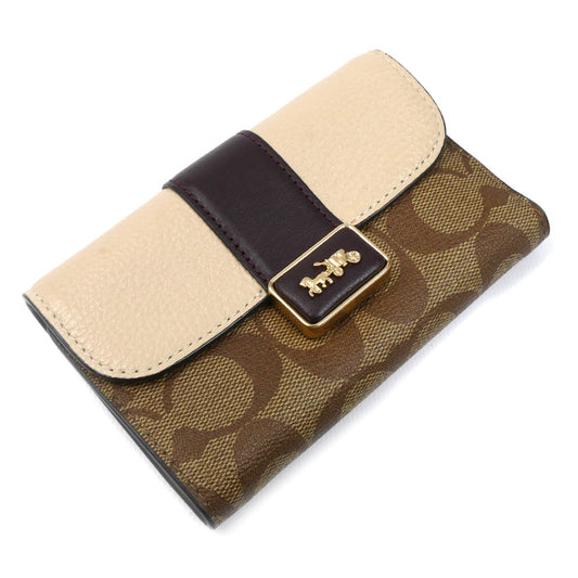 COACH コーチ ミディアム グレース ウォレット 三つ折り財布 ベージュ CC060 レディース【中古】