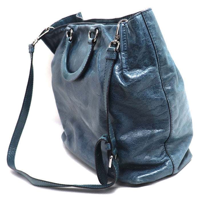 PRADA プラダ トライアングルロゴ レザー 2WAY トートバッグ 2Wayショルダーバッグ グリーンブルー BR4617 ユニセックス【中古】