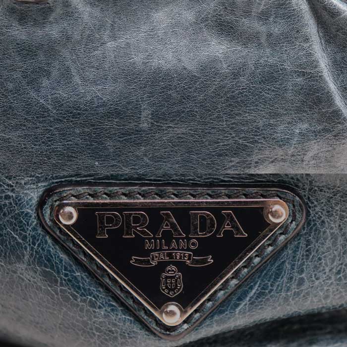 PRADA プラダ トライアングルロゴ レザー 2WAY トートバッグ 2Wayショルダーバッグ グリーンブルー BR4617 ユニセックス【中古】