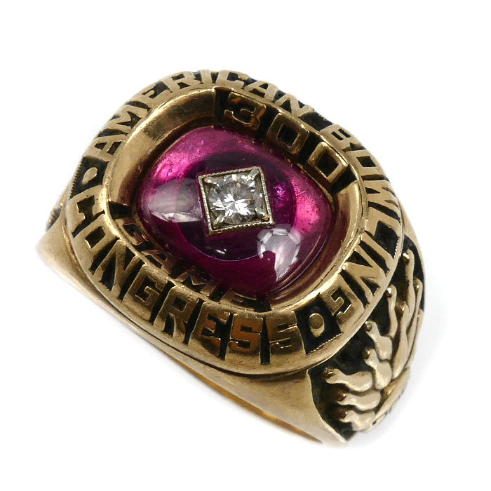 アメリカンボウリング K10YG イエローゴールド コングレス300 パーフェクト リング・指輪 ダイヤモンド 21.5号 20.5g 1988年 メンズ【中古】