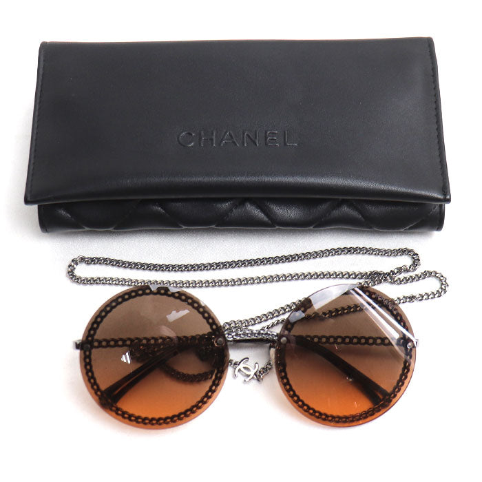 CHANEL シャネル チェーンフレーム サングラス ブラウン シルバー 4245 C.108/18 レディース 58□18 135 2N【中古】