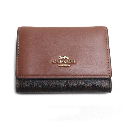 COACH コーチ マイクロウォレット シグネチャー 三つ折り財布 ブラウン CM761 レディース【中古】