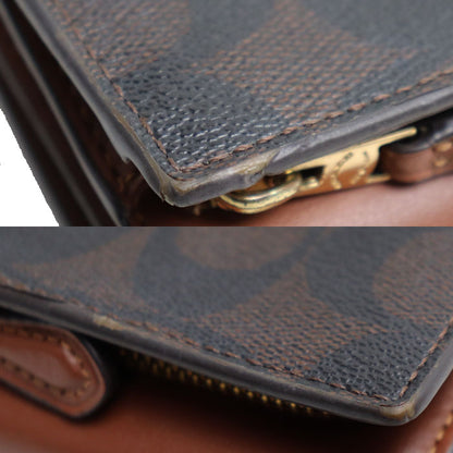 COACH コーチ マイクロウォレット シグネチャー 三つ折り財布 ブラウン CM761 レディース【中古】